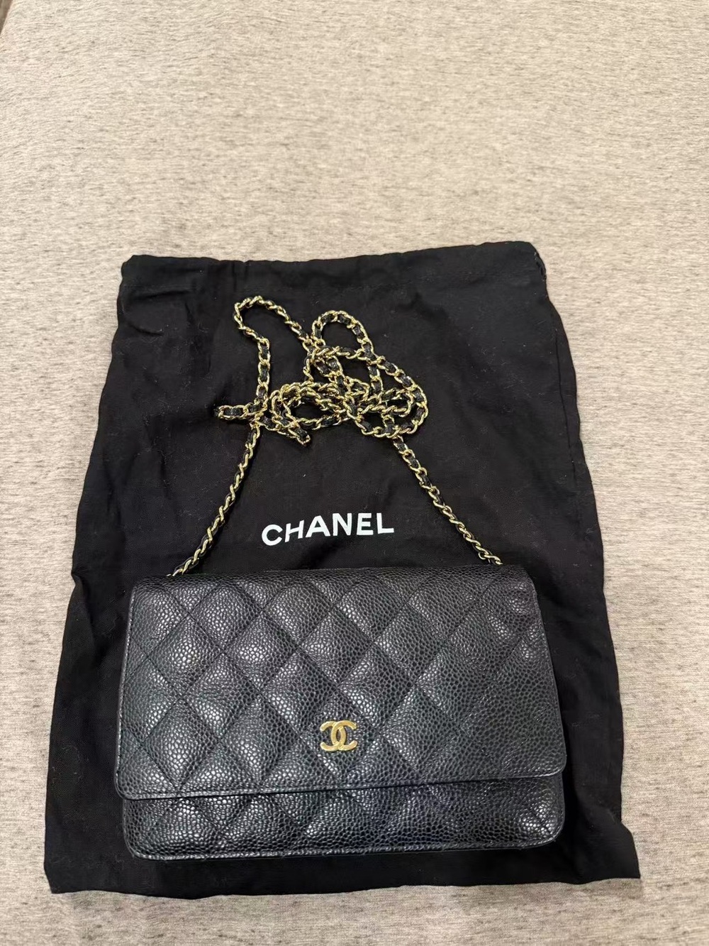 CHANEL Black Quilted Leather Crossbody with Gold Chain